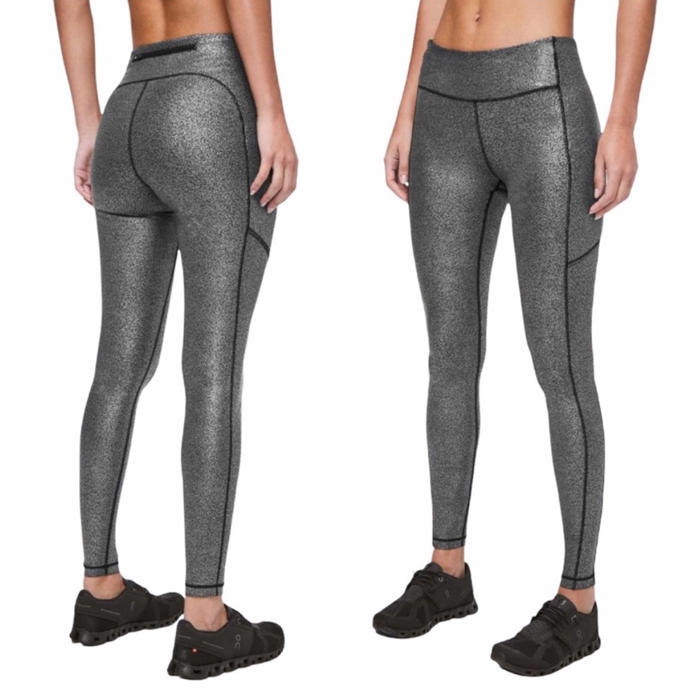 LULULEMON High Waisted Luminosity Foil Speed Up Tight w/ Pockets